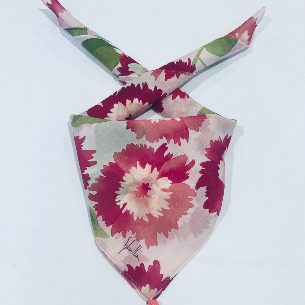Handkerchief Sybilla Women Scarf Bannada Floral Pink Cotton Pocket Square 22”